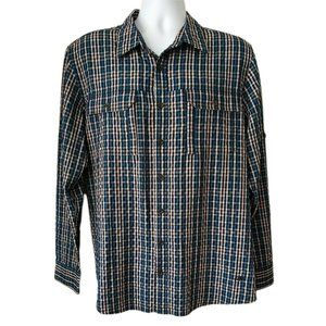 NORDICTRACK CHECK PLAID BUTTON FRONT LONG SLEEVE SHIRT MENS XL BLUE